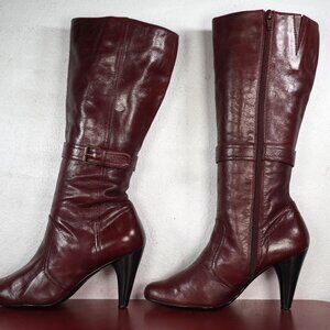 Women's Gino Nicci Red Leather Knee High Heel Tall Long Fashion Boots 6.5